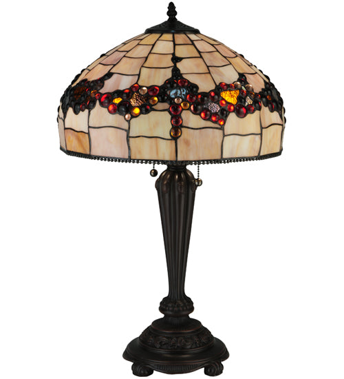 Meyda Lighting Concord 27" 2-Light Mahogany Bronze Table Lamp With Beige Amber Flame Shade Glass