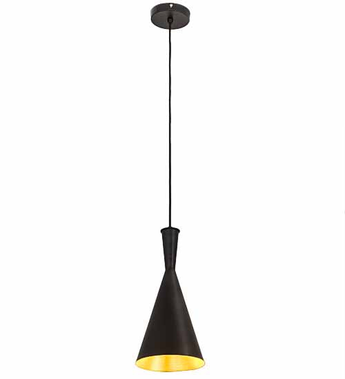 Meyda Lighting Cone 7" Black Mini Pendant Light With Black & Gold Shade