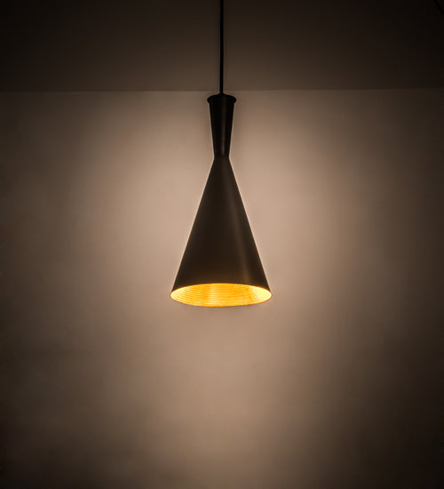 Meyda Lighting Cone 7" Black Mini Pendant Light With Black & Gold Shade