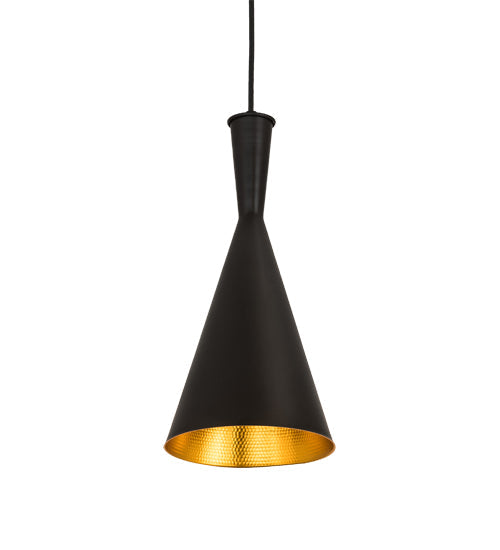 Meyda Lighting Cone 7" Black Mini Pendant Light With Black & Gold Shade