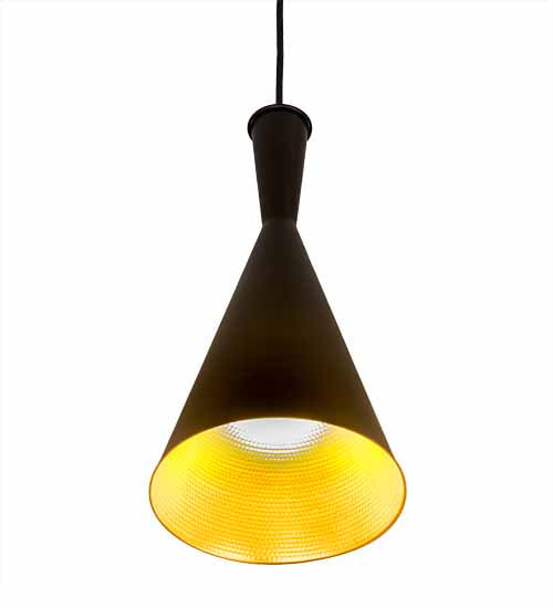 Meyda Lighting Cone 7" Black Mini Pendant Light With Black & Gold Shade