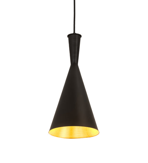 Meyda Lighting Cone 7" Black Mini Pendant Light With Black & Gold Shade