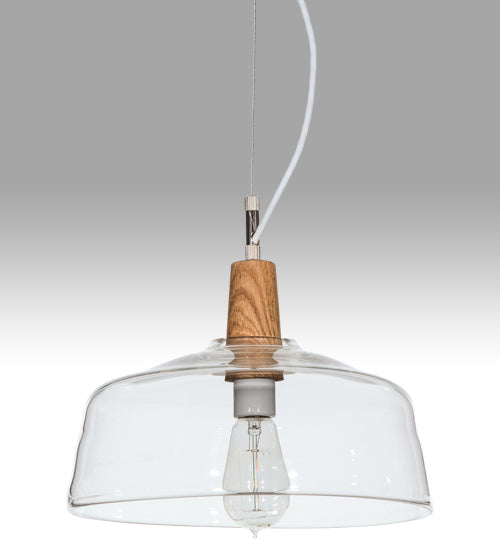 Meyda Lighting Confection 12" White & Natural Wood Pendant Light With Clear Shade Glass