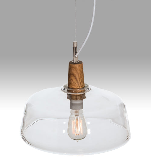 Meyda Lighting Confection 12" White & Natural Wood Pendant Light With Clear Shade Glass
