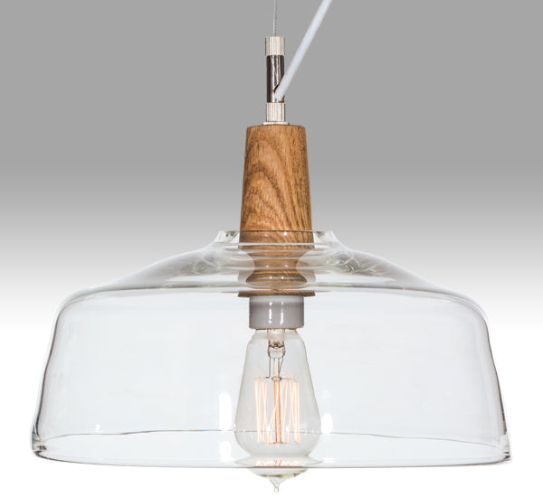Meyda Lighting Confection 12" White & Natural Wood Pendant Light With Clear Shade Glass
