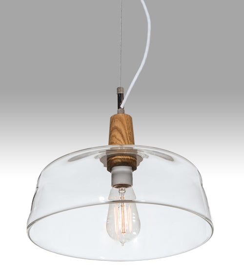 Meyda Lighting Confection 12" White & Natural Wood Pendant Light With Clear Shade Glass