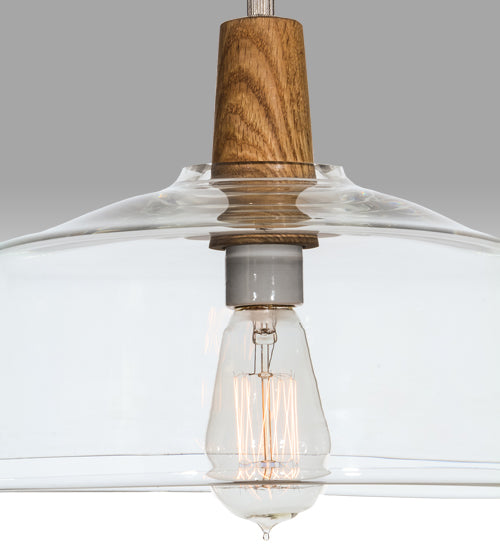 Meyda Lighting Confection 12" White & Natural Wood Pendant Light With Clear Shade Glass