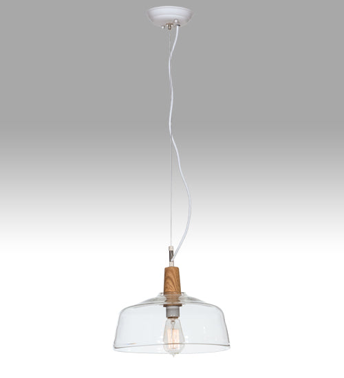 Meyda Lighting Confection 12" White & Natural Wood Pendant Light With Clear Shade Glass