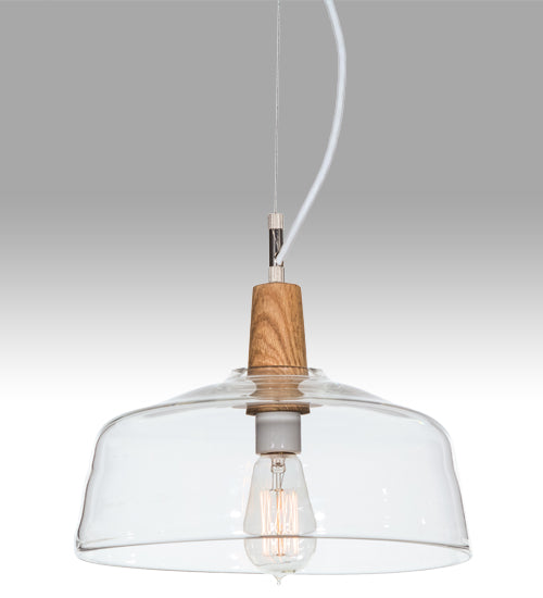 Meyda Lighting Confection 12" White & Natural Wood Pendant Light With Clear Shade Glass