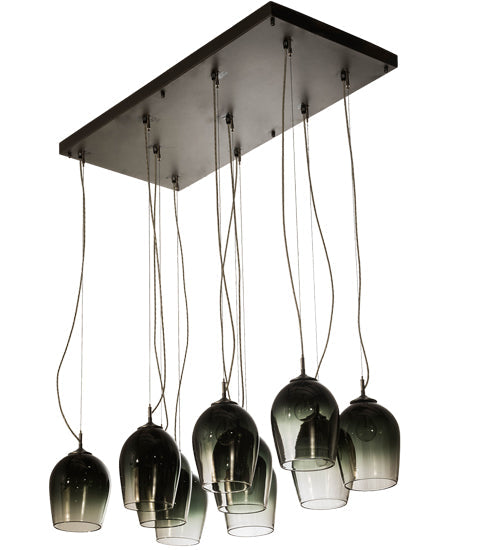 Meyda Lighting Conglomerate 44" 10-Light Pewter Pendant Light With Black To Clear Gradient Shade Glass