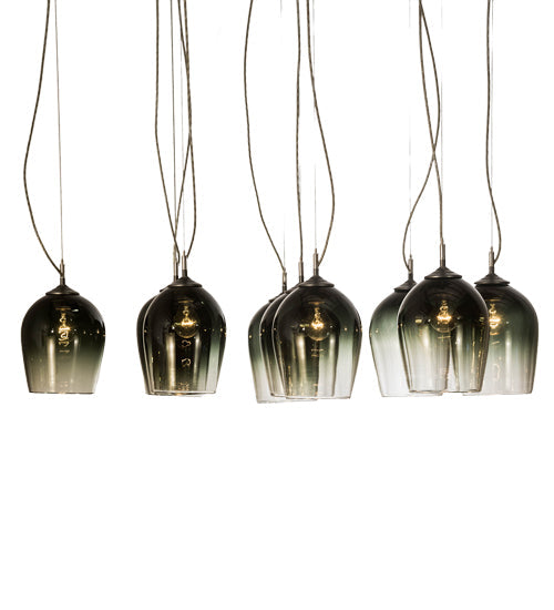 Meyda Lighting Conglomerate 44" 10-Light Pewter Pendant Light With Black To Clear Gradient Shade Glass