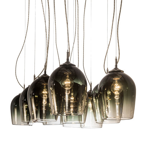 Meyda Lighting Conglomerate 44" 10-Light Pewter Pendant Light With Black To Clear Gradient Shade Glass