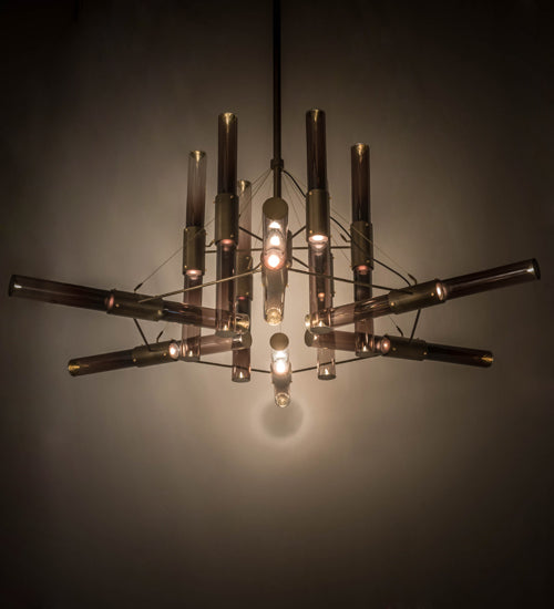 Meyda Lighting Conglomerate 80" 24-Light LED Antique Copper Chandelier With Smoke Ombre Shade Glass