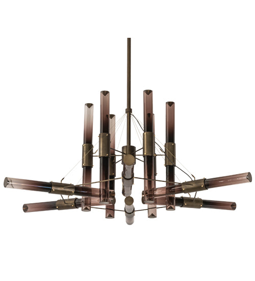 Meyda Lighting Conglomerate 80" 24-Light LED Antique Copper Chandelier With Smoke Ombre Shade Glass