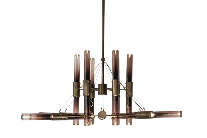 Meyda Lighting Conglomerate 80" 24-Light LED Antique Copper Chandelier With Smoke Ombre Shade Glass