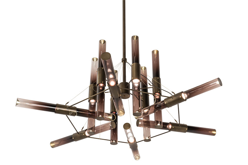 Meyda Lighting Conglomerate 80" 24-Light LED Antique Copper Chandelier With Smoke Ombre Shade Glass