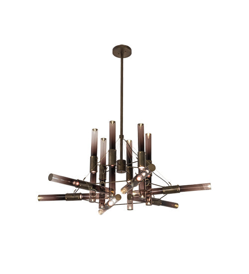 Meyda Lighting Conglomerate 80" 24-Light LED Antique Copper Chandelier With Smoke Ombre Shade Glass