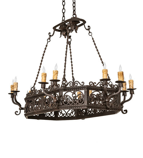 Meyda Lighting Conques 50" 12-Light Oil Rubbed Bronze Chandelier With Ivory Faux Candlelight