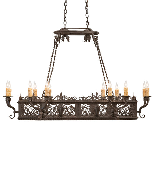 Meyda Lighting Conques 50" 12-Light Oil Rubbed Bronze Chandelier With Ivory Faux Candlelight