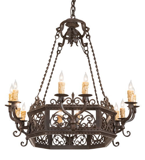 Meyda Lighting Conques 50" 12-Light Oil Rubbed Bronze Chandelier With Ivory Faux Candlelight