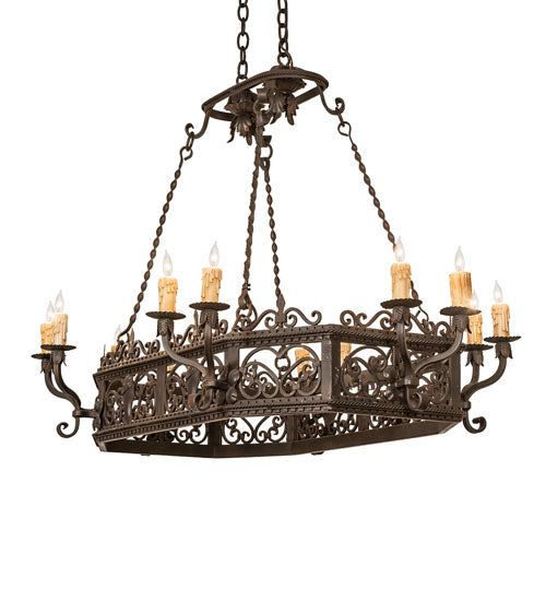 Meyda Lighting Conques 50" 12-Light Oil Rubbed Bronze Chandelier With Ivory Faux Candlelight