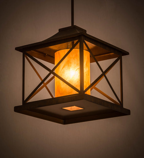 Meyda Lighting Contemplation 23" Rustic Iron Pendant Light With Ambra Siena Idalight Shade