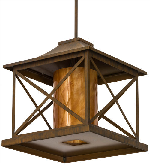Meyda Lighting Contemplation 23" Rustic Iron Pendant Light With Ambra Siena Idalight Shade