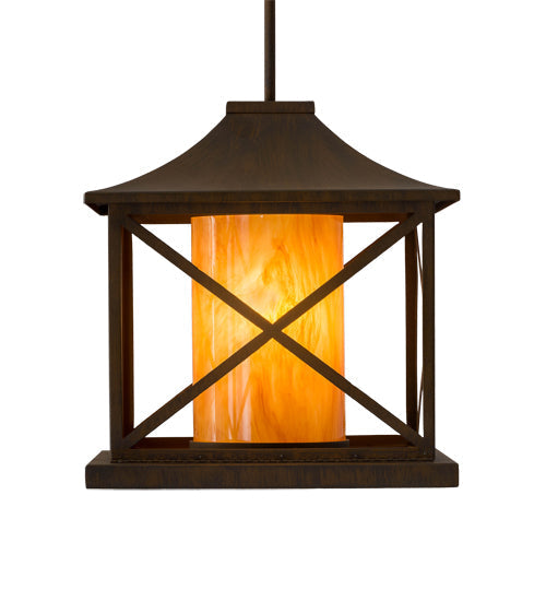 Meyda Lighting Contemplation 23" Rustic Iron Pendant Light With Ambra Siena Idalight Shade