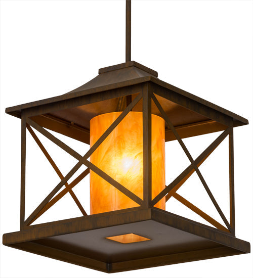 Meyda Lighting Contemplation 23" Rustic Iron Pendant Light With Ambra Siena Idalight Shade