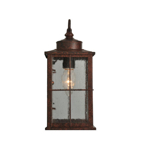 Meyda Lighting Coolidge 7" Antique Rust Wall Sconce With Clear Seeded Lantern Shade Glass