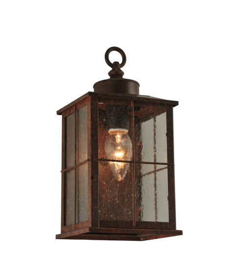 Meyda Lighting Coolidge 7" Antique Rust Wall Sconce With Clear Seeded Lantern Shade Glass