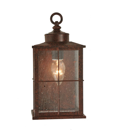 Meyda Lighting Coolidge 7" Antique Rust Wall Sconce With Clear Seeded Lantern Shade Glass
