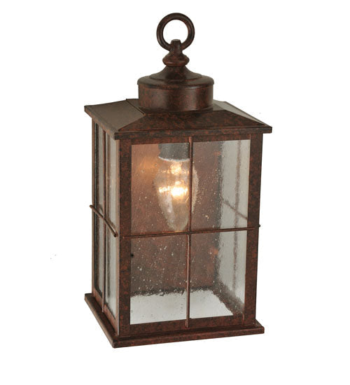 Meyda Lighting Coolidge 7" Antique Rust Wall Sconce With Clear Seeded Lantern Shade Glass