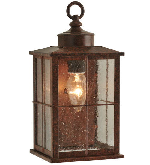 Meyda Lighting Coolidge 7" Antique Rust Wall Sconce With Clear Seeded Lantern Shade Glass