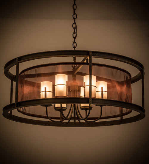 Meyda Lighting Cordoba 36" 6-Light Gilded Tobacco Pendant Light With Frosted Shade Glass