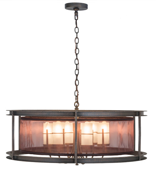 Meyda Lighting Cordoba 36" 6-Light Gilded Tobacco Pendant Light With Frosted Shade Glass