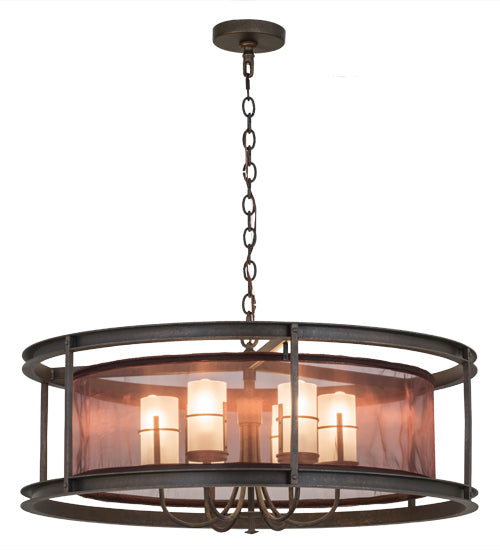 Meyda Lighting Cordoba 36" 6-Light Gilded Tobacco Pendant Light With Frosted Shade Glass