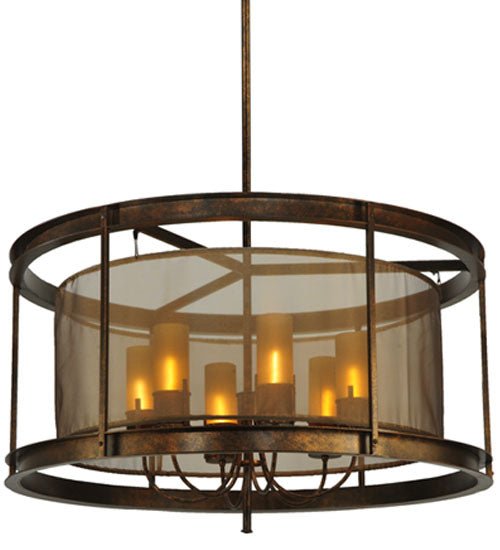 Meyda Lighting Cordoba 42" 6-Light Gilded Tobacco Pendant Light With Taupe Textralite Shade
