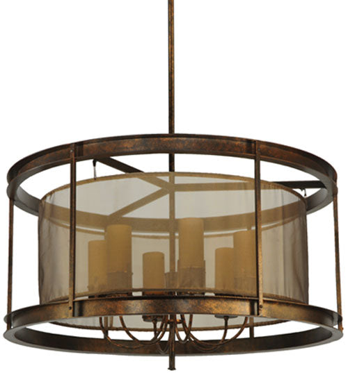 Meyda Lighting Cordoba 42" 6-Light Gilded Tobacco Pendant Light With Taupe Textralite Shade