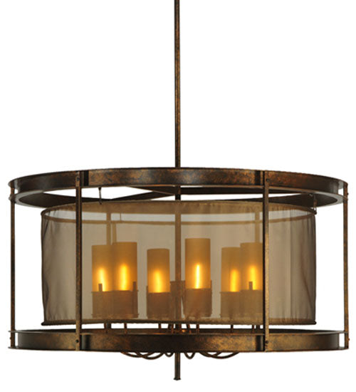 Meyda Lighting Cordoba 42" 6-Light Gilded Tobacco Pendant Light With Taupe Textralite Shade