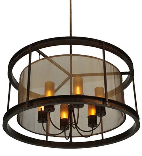 Meyda Lighting Cordoba 42" 6-Light Gilded Tobacco Pendant Light With Taupe Textralite Shade