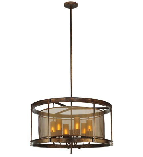 Meyda Lighting Cordoba 42" 6-Light Gilded Tobacco Pendant Light With Taupe Textralite Shade