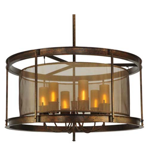 Meyda Lighting Cordoba 42" 6-Light Gilded Tobacco Pendant Light With Taupe Textralite Shade