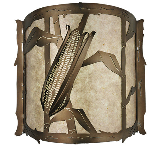 Meyda Lighting Corn 17" LED Antique Copper Wall Sconce With Silver Mica Shade Glass