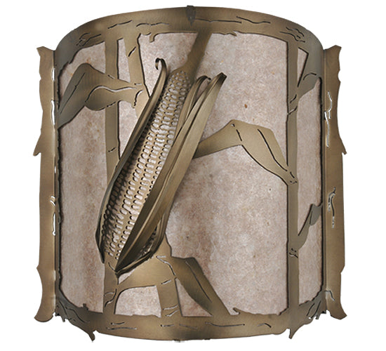 Meyda Lighting Corn 17" LED Antique Copper Wall Sconce With Silver Mica Shade Glass