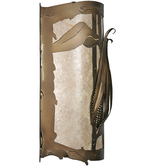 Meyda Lighting Corn 17" LED Antique Copper Wall Sconce With Silver Mica Shade Glass