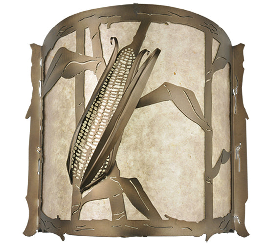 Meyda Lighting Corn 17" LED Antique Copper Wall Sconce With Silver Mica Shade Glass