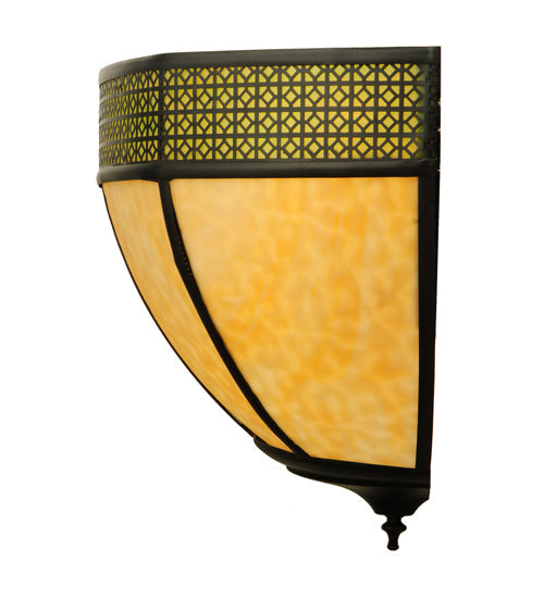 Meyda Lighting Coronation 24" 4-Light Craftsman Brown Wall Sconce With Beige & Avacado Art Shade Glass