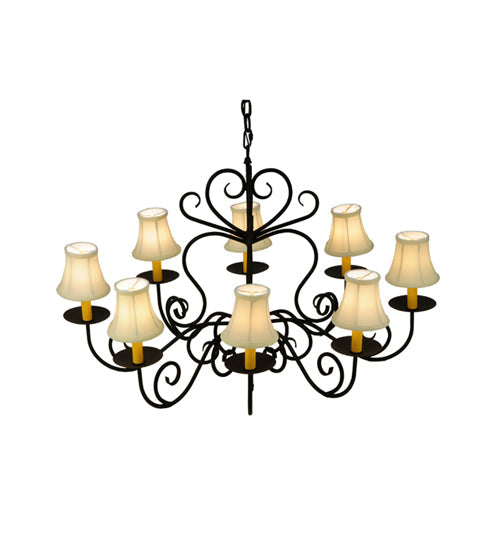 Meyda Lighting Corrina 36" 8-Light Blackwash Chandelier With Cream Textrene Shade