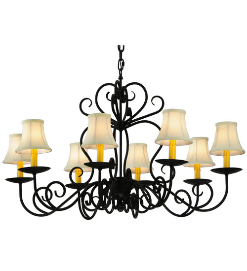 Meyda Lighting Corrina 36" 8-Light Blackwash Chandelier With Cream Textrene Shade